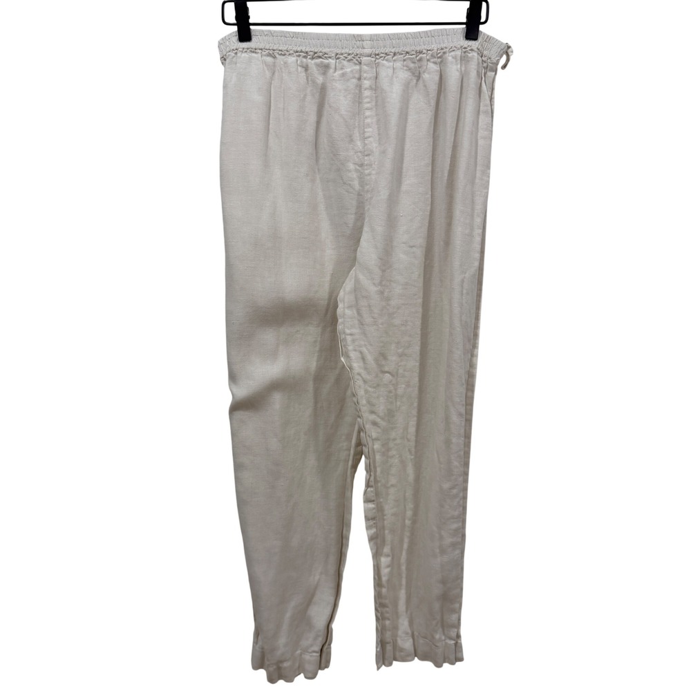 Eskandar‎ White Linen Elastic Waist Ruffle Hem Tapered Pants Size 1
